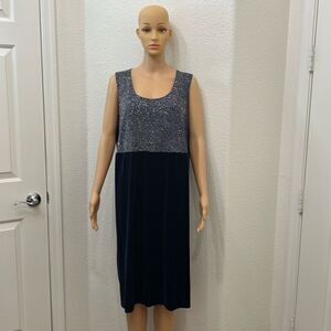 Onyx Nite Dress Sz 20 Navy Blue Silver Diamond Sparkle Scoop Neck Short Sleeve